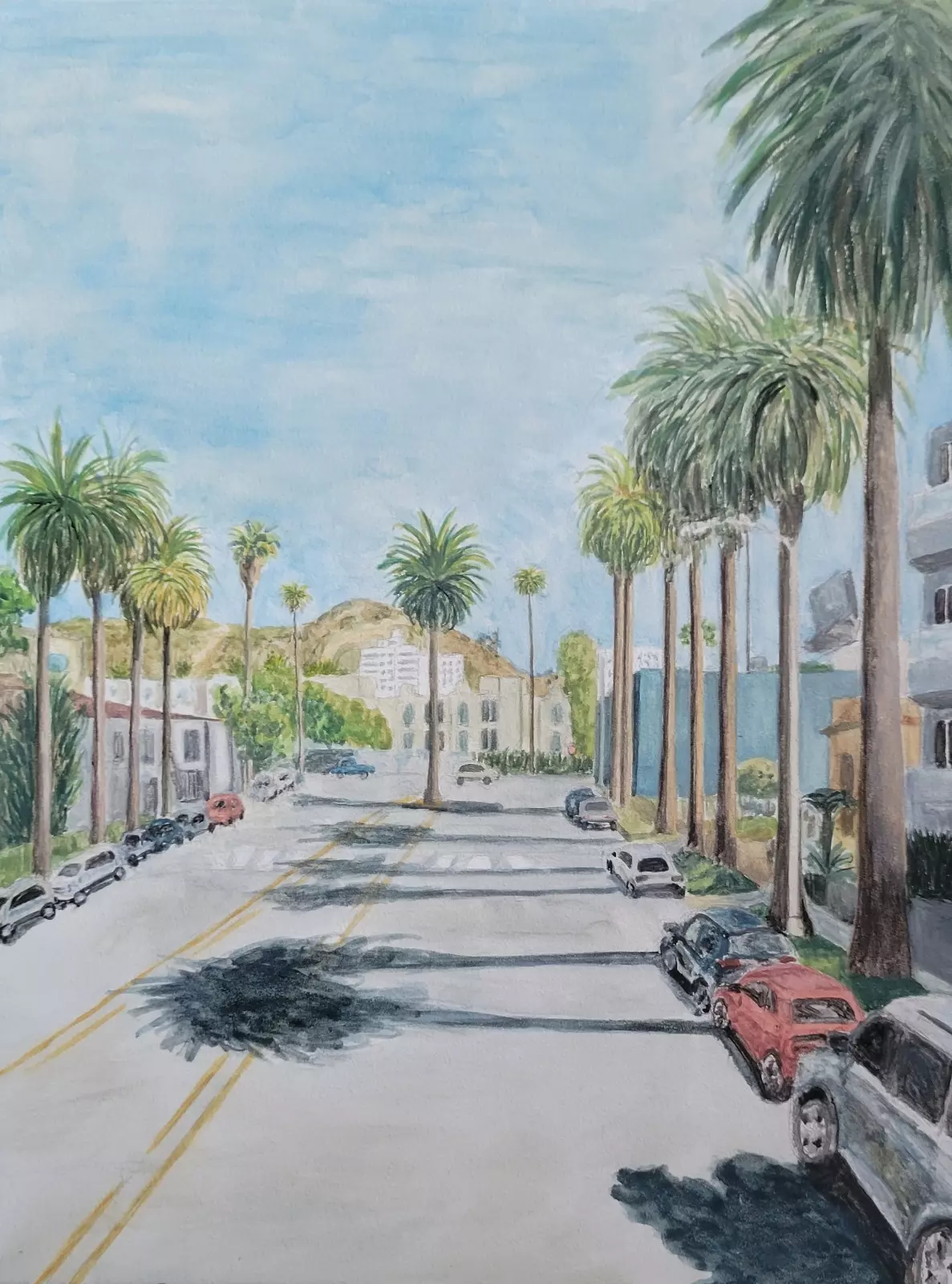 Hollywood, Watercolor on canvas.