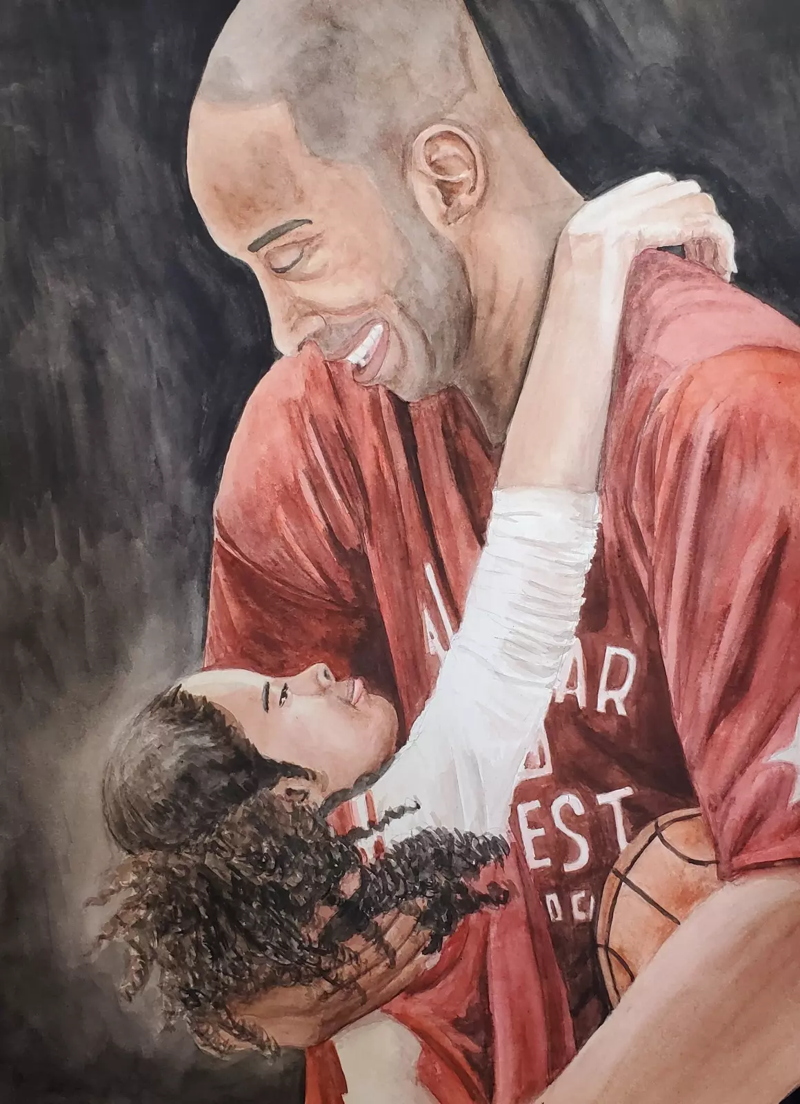 Kobe Bryant. Watercolor on paper. Framed.