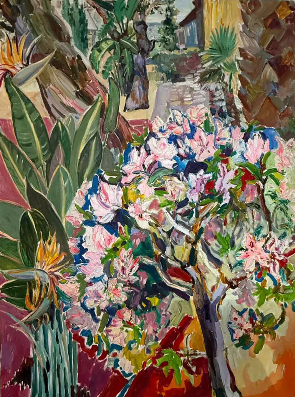 “Flowers on the Street Fuller” Artist: Lyudmila Rybenchuk Medium: Oil on canvas Size: 39 × 31 in Year: 2025 Price: $5000