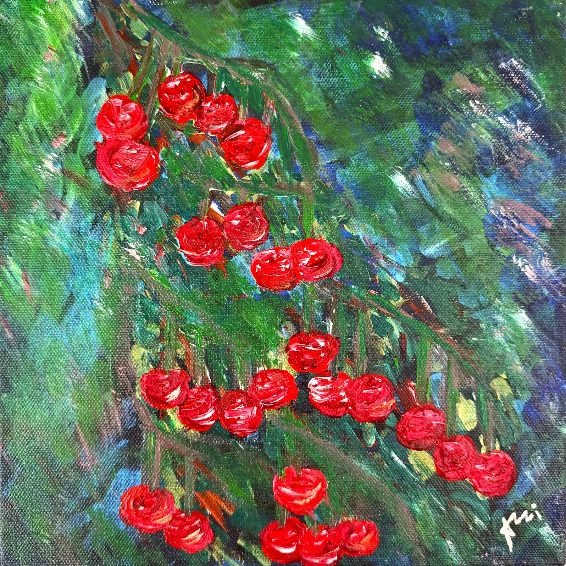 Cherry, Textured Painting, Acrylic on Canvas