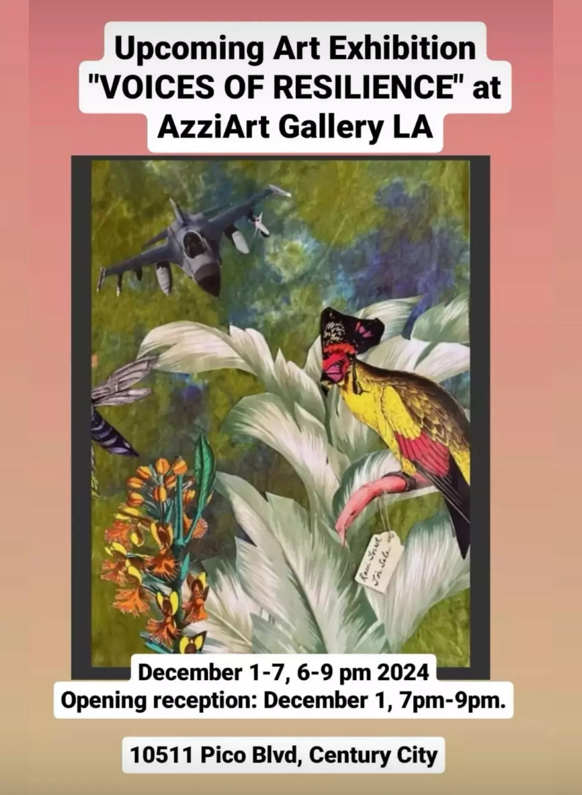 December 1, 2024, from 6pm-9pm, Opening reception at the Gallery.