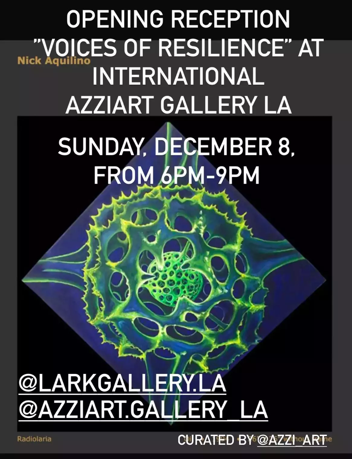 December 8, from 6pm - 9 pm Opening Reception at AzziArt Gallery LA