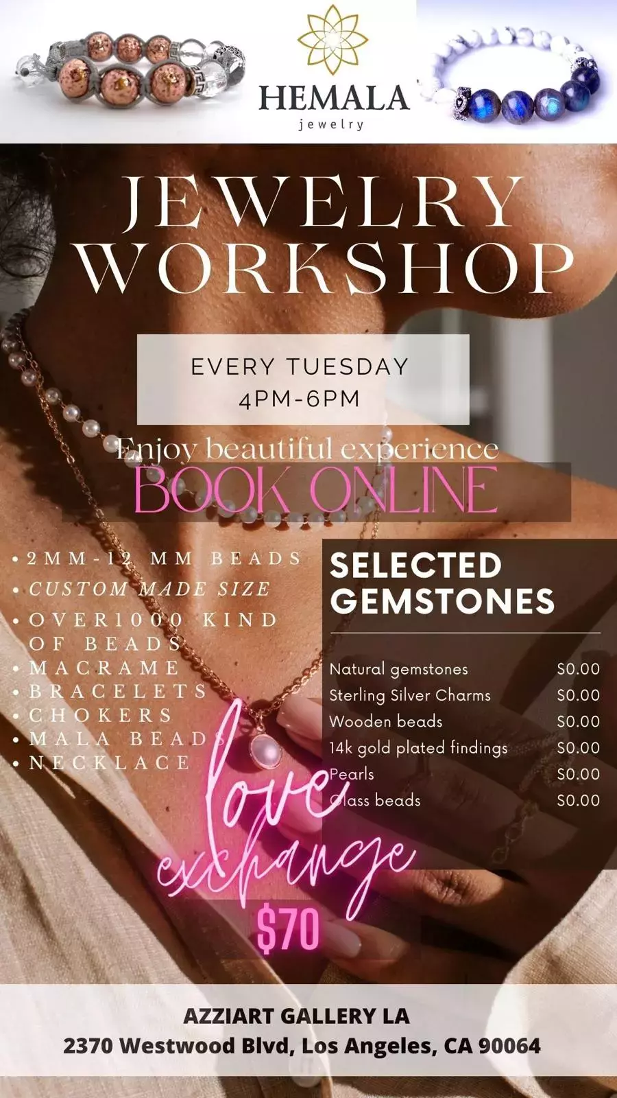 JEWELRY WORKSHOP EVERY TUESDAY  FROM 4PM- 6PM