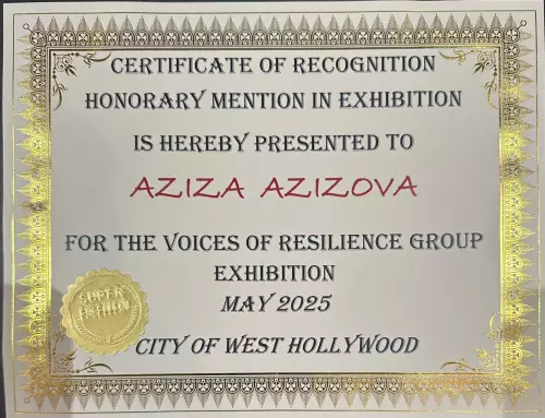 Certificate of Recognition. Presented to AziziAzizova
