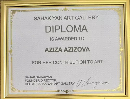 Diploma is Awarded to an artist Aziza Azizova for Her Contribution to Art