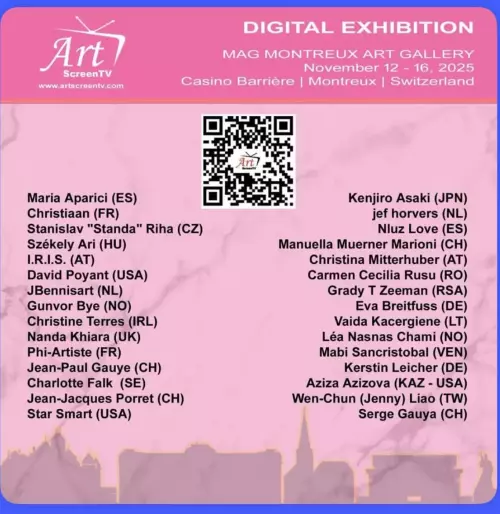 Digital Exhibition of MAG Montreux Art Gallery presented by Art Screen TV, taking place at Casino Barrière, Montreux, Switzerland – November 12–16, 2025. Talented Artists to be recognized from @azziart.gallery_la curated by Aziza Azizova.