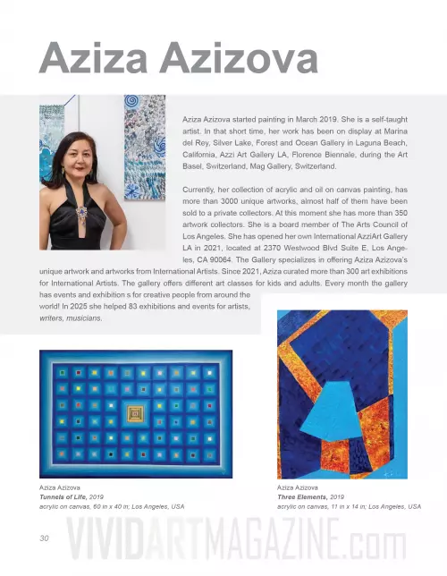Aziza Azizova, an artist, AZZIART GALLERY LA INTERNATIONAL PUBLICATION in the First Spring/Summer Edition of Vivid Art Magazine.